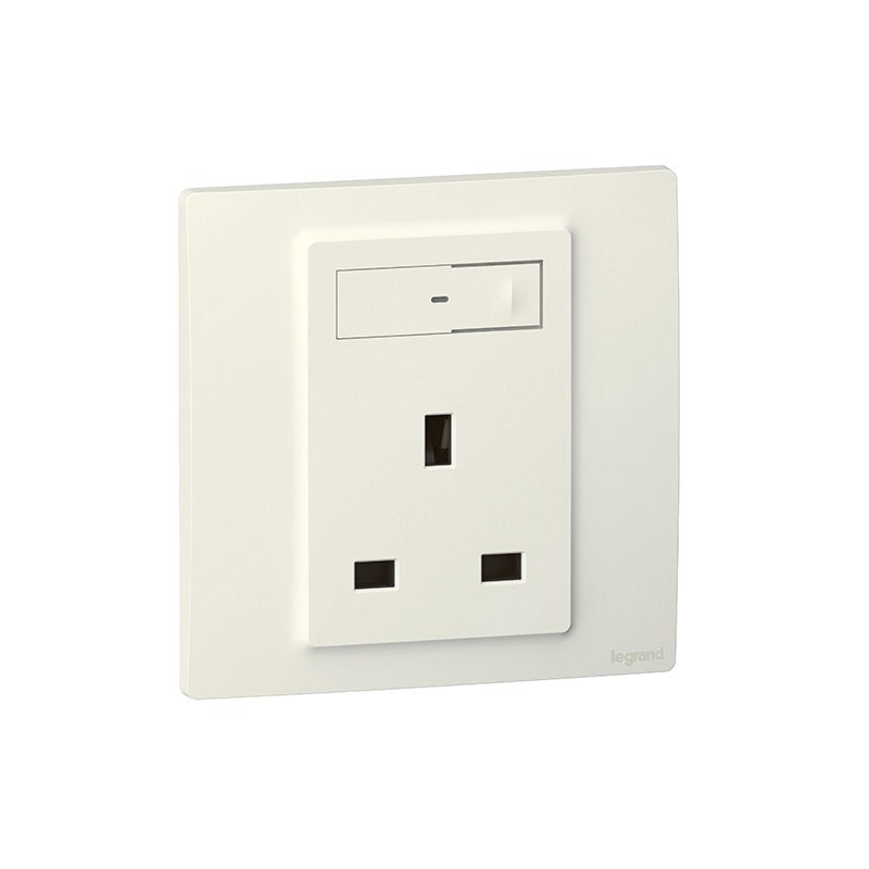 LEGRAND - Single Pole Socket Outlet Mallia Senses, BS, Switched, 13A 240V, 1 Gang, Matt White - 1