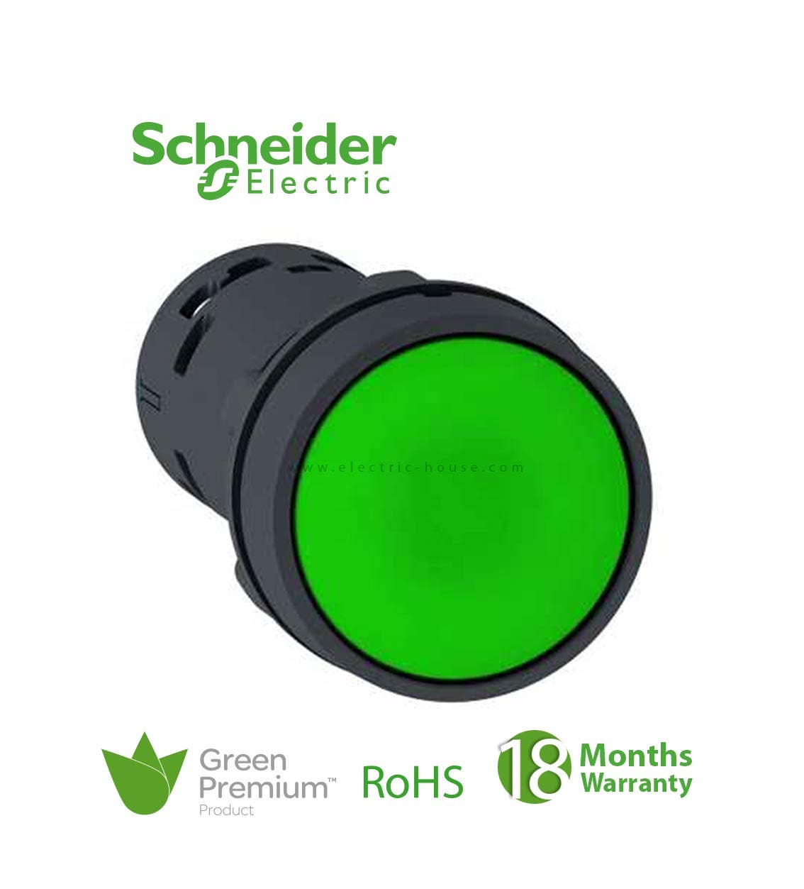 SCHNEIDER - Push Button, Spring Returnn, Green -1No - 1