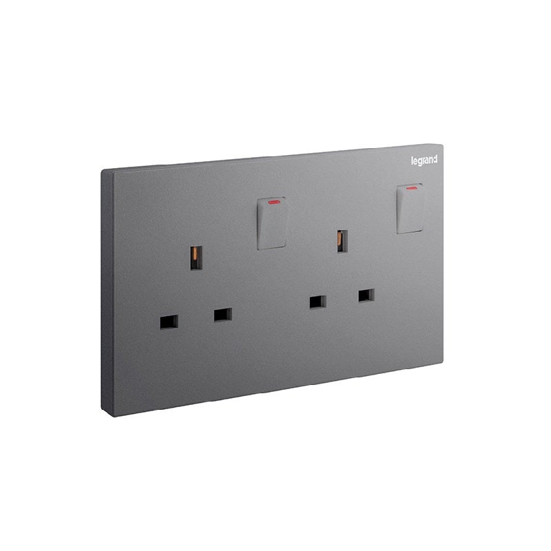 LEGRAND - Double Pole Socket Galion, BS, 2 Gang, Switched, 13A, 250V, Dark Silver - 1