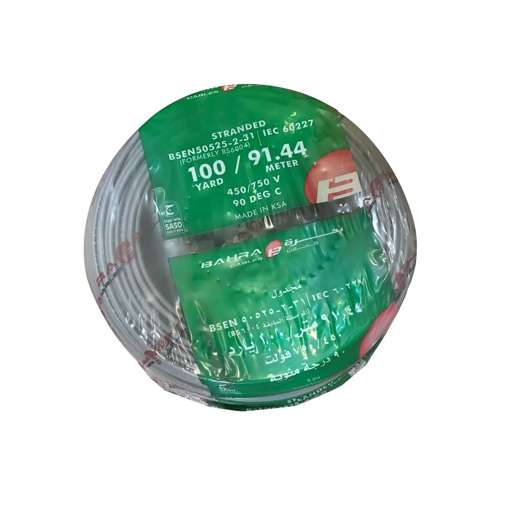 بحرة - سلك كهربائي نحاس - المواصفات البريطانية - NYA - مقاس 6 مم - رمادي - 450/750 فولت - 91.44 متر - 1