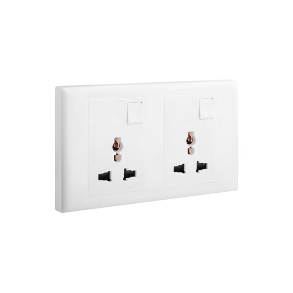 LEGRAND - Socket Eloe, Multistandard, 2 Gang, Single Pole, Switched, 16A, 250V, White - 1