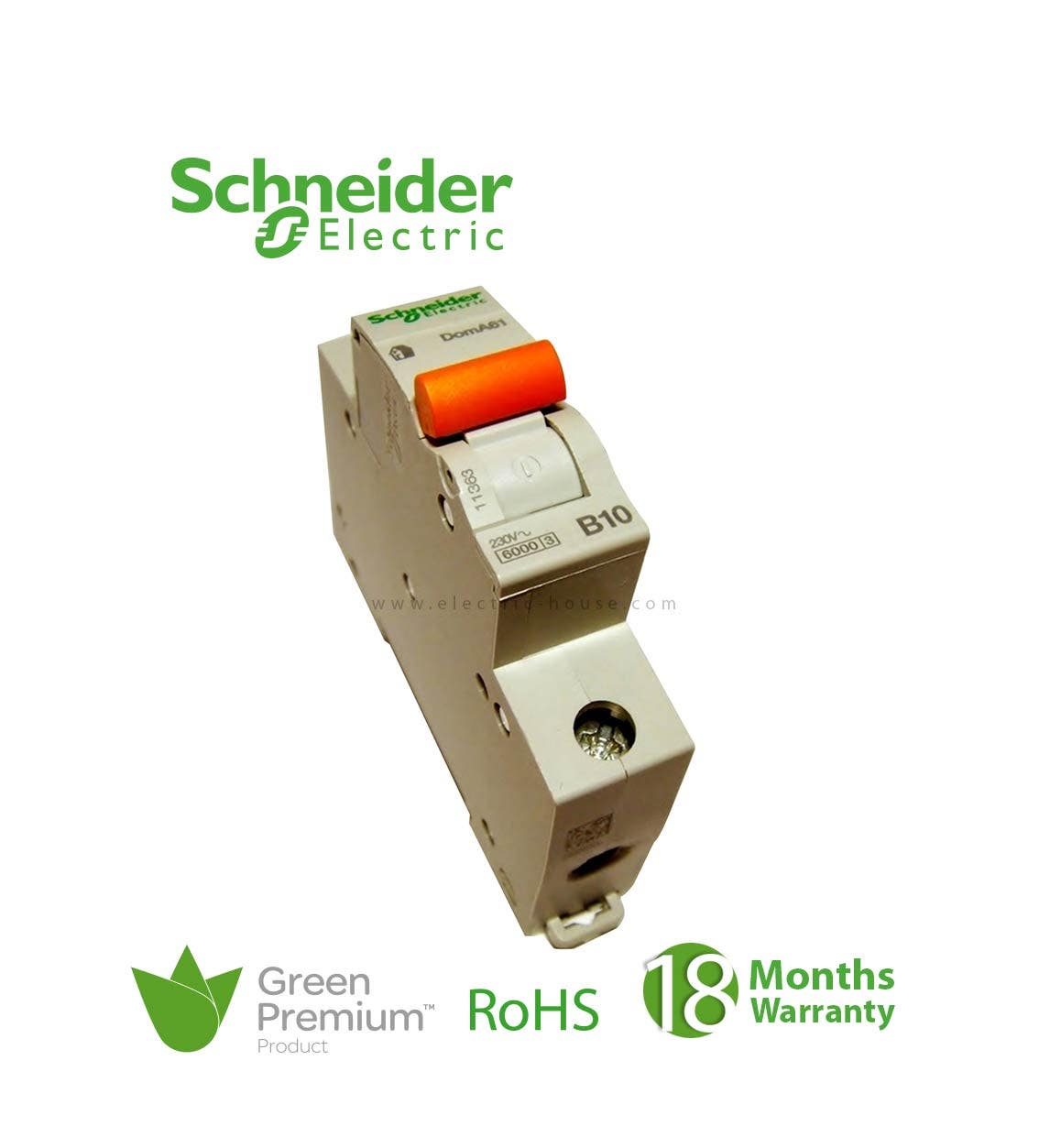 شنايدر - قاطع فرعي 1 خط - 10 أمبير - Domae, 1P, 10A, C Curve, 6000A - 1