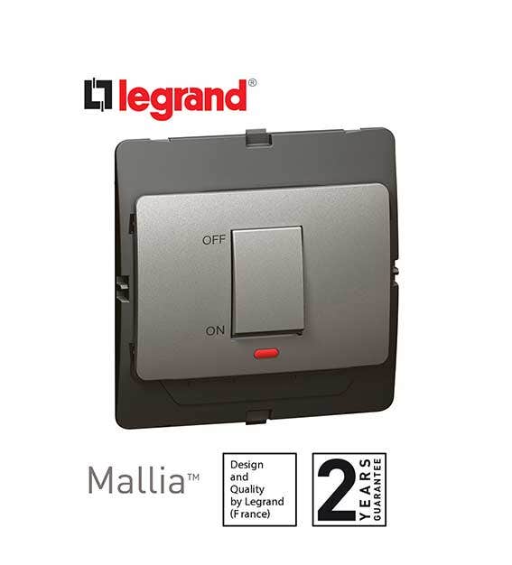 ليجراند - مفتاح مكيف ماليا - 45 أمبير - لؤلؤي - مع لمبة بيان - فضي غامق - 1