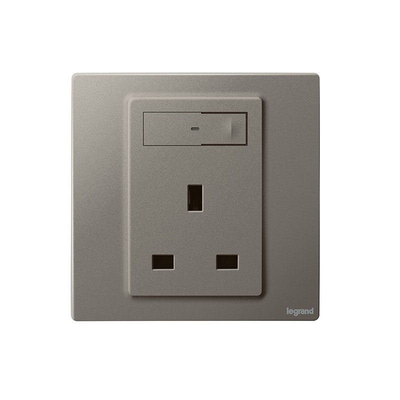 LEGRAND - Single Pole Socket Outlet Mallia Senses, BS, Switched, 13A 240V, 1 Gang, Dark Silver - 1