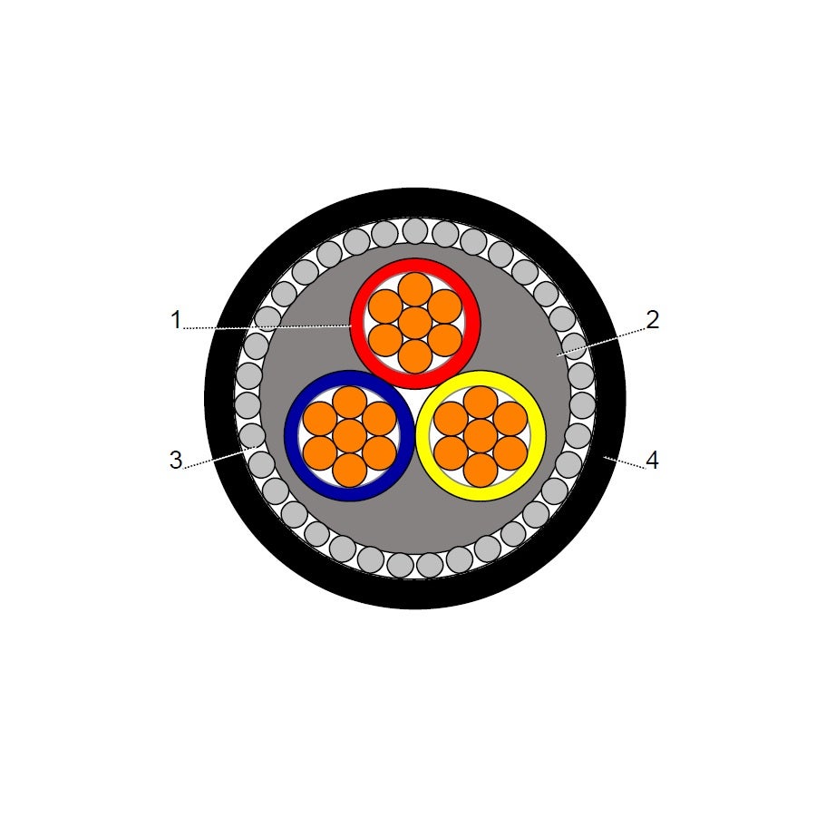 بحرة - كيبل XLPE نحاس - 3 خطوط - مقاس 25 مم - مسلح - SWA - أسود - 600/1000 فولت - LS0H - 1