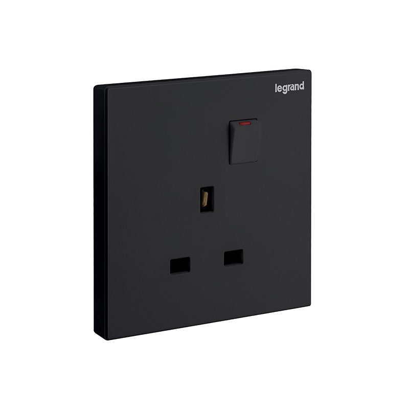 LEGRAND - Double Pole Socket Galion, BS, 1 Gang, Switched, 13A, 250V, Matt black - 1