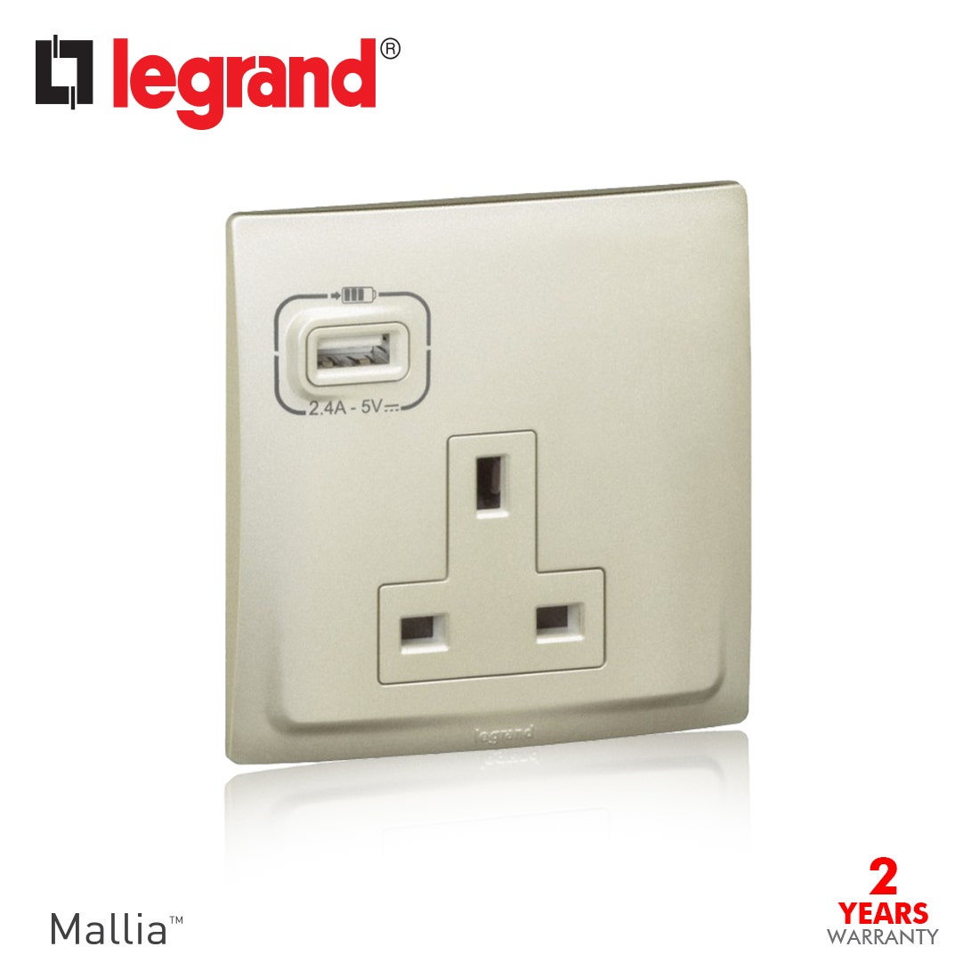 ليجراند - فيش 13 أمبير ماليا + مدخل USB - بيج - 1