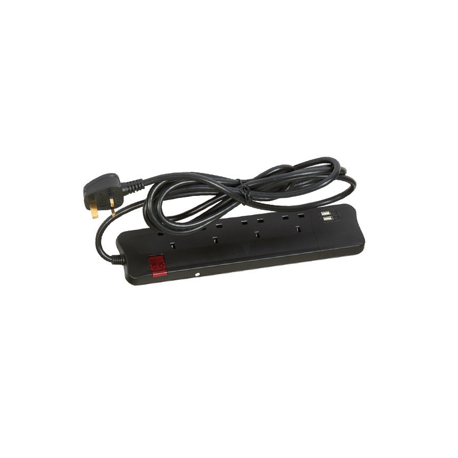 LEGRAND - British Standard Multi-Outlet Extension with 2 USB Sockets, 4x2P+E, 3m Cord, Black - 1