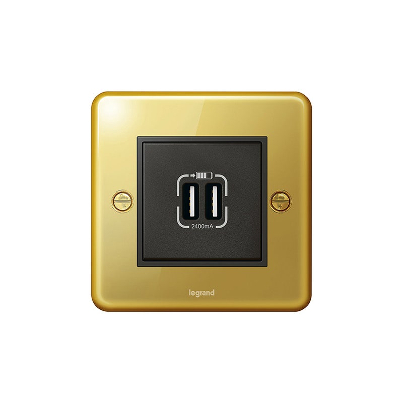 LEGRAND - Double USB Charger Synergy Authentic, Type A, 5VDC, 2400mA, 12W, Glossy Gold - 1
