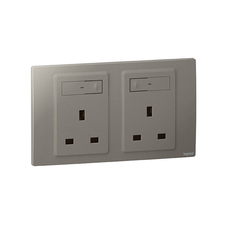 LEGRAND - Single Pole Socket Outlet Mallia Senses, BS, Switched, 13A 240V, 2 Gang, Dark Silver - 1