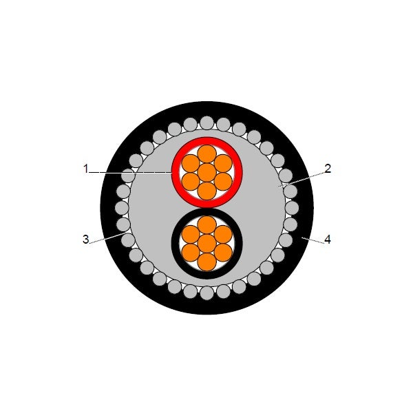 بحرة - كيبل XLPE نحاس - 2 خط - مقاس 25 مم - مسلح SWA - أسود - 600/1000 فولت - 1